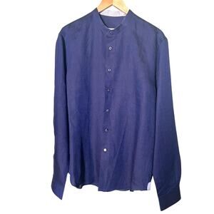 NeroSFumato Positano Linen Shirt Men's XXL Blue Long Sleeve Mandarin Collar